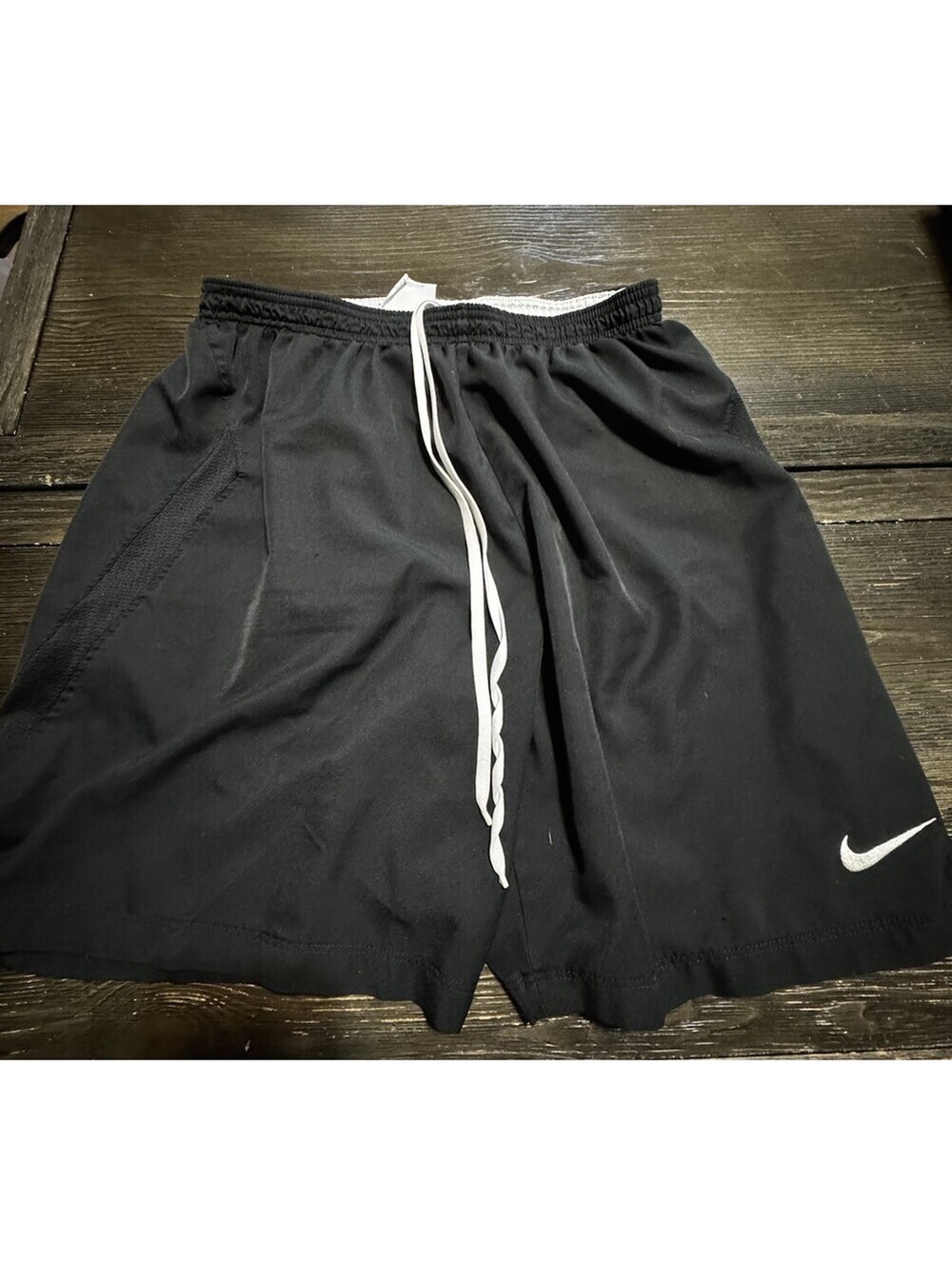 Nike Dri-FIT Mens Large Black Athletic Shorts White Drawstring Mesh Training